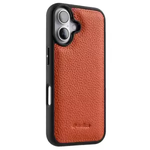Melkco Para Iphone 16 Plus Case Genuine Cow Leather Coated PC Cover - Naranja
