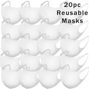20 pc Washable MASKS with 20 pc FILTER  BREATHABLE RESPIRATOR Fashion White