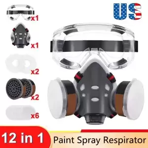 12IN1 Reusable Half Face Gas Mask Facepiece Respirator Painting w/Cotton Filters