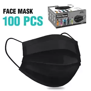 100-Pack Disposable Face Masks Black Protective Respirator 4-Layers Mouth Covers