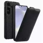 Melkco Para Samsung Galaxy S24 Case Vertical Flip Cubierta de Teléfono de Cuero de Vaca Genuina Protección Completa - Negro