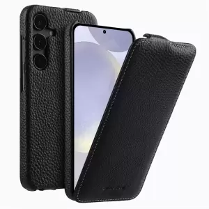 Melkco Para Samsung Galaxy S24 Case Vertical Flip Cubierta de Teléfono de Cuero de Vaca Genuina Protección Completa - Negro