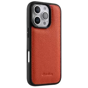 Melkco Para Iphone 16 Pro Case Cubierta de Teléfono de PC de Cuero de Vaca Genuina - Naranja