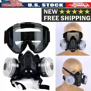 Half Face Gas Mask Dual Filter Cartridge Safety Chemical Respirator w/ Glasses