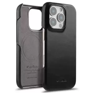 Melkco Para Iphone 16 Pro Case Compatible Con Teléfono de PC de Cuero de Vaca Genuine Genuine de Magsafe - Negro
