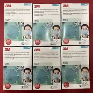 6 BOXS of 20 NEW 3M 1860 N95 Face mask Particulate Respirators Case of 120 Masks