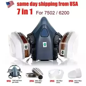 7 in 1 Half Face Gas Mask Facepiece Spray Painting Respirator Safety For 7502