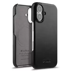 Melkco Para la Caja de Iphone 16 Compatible Con la Portada de la PC de Cuero de Vaca Genuina de Magsafe - Negro