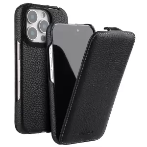Melkco Para Iphone 16 Pro Max Case Compatible Con Magsafe Genuine Cow Leather Cover Flip Estilo Vertical - Negro