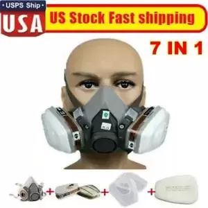 7 in 1 Half Face Gas Mask Facepiece Spray Painting Respirator Safety For 6200